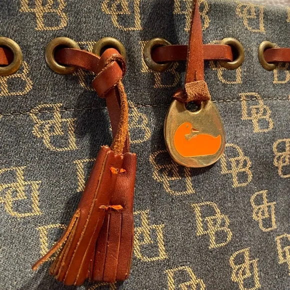 Dooney & Bourke Blue and Brown Satchel Meddallion tassel bag denim - Picture 2 of 5